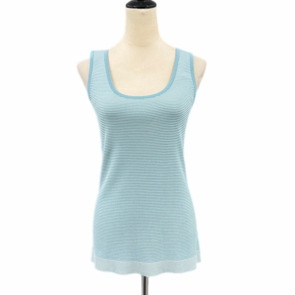 St. John Aqua Blue White Striped Wool-blend Knit Stretch Scoop Neck Tank Top